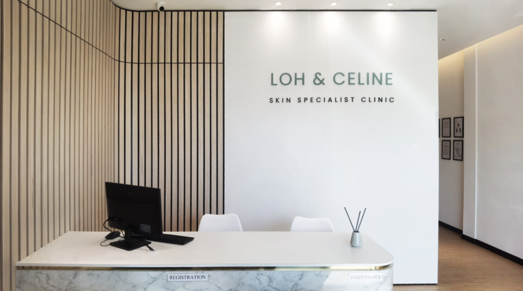 Reception and dispensary counter inside Loh & Celine Skin Specialist Clinic (Klinik Kulit) in Alor Setar, Kedah
