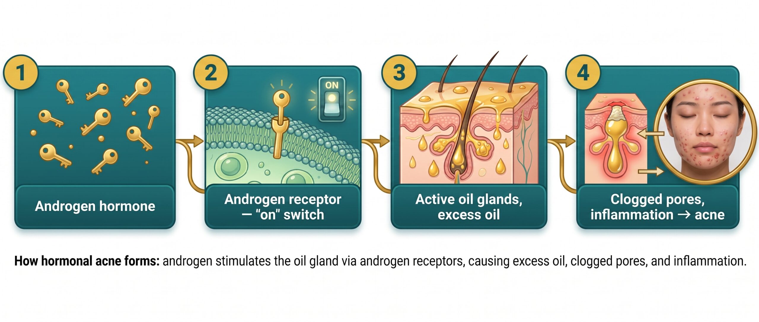 Bagaimana jerawat hormon terbentuk — androgen, reseptor androgen, kelenjar minyak dan keradangan | Loh & Celine Skin Specialist Clinic, Alor Setar, Kedah