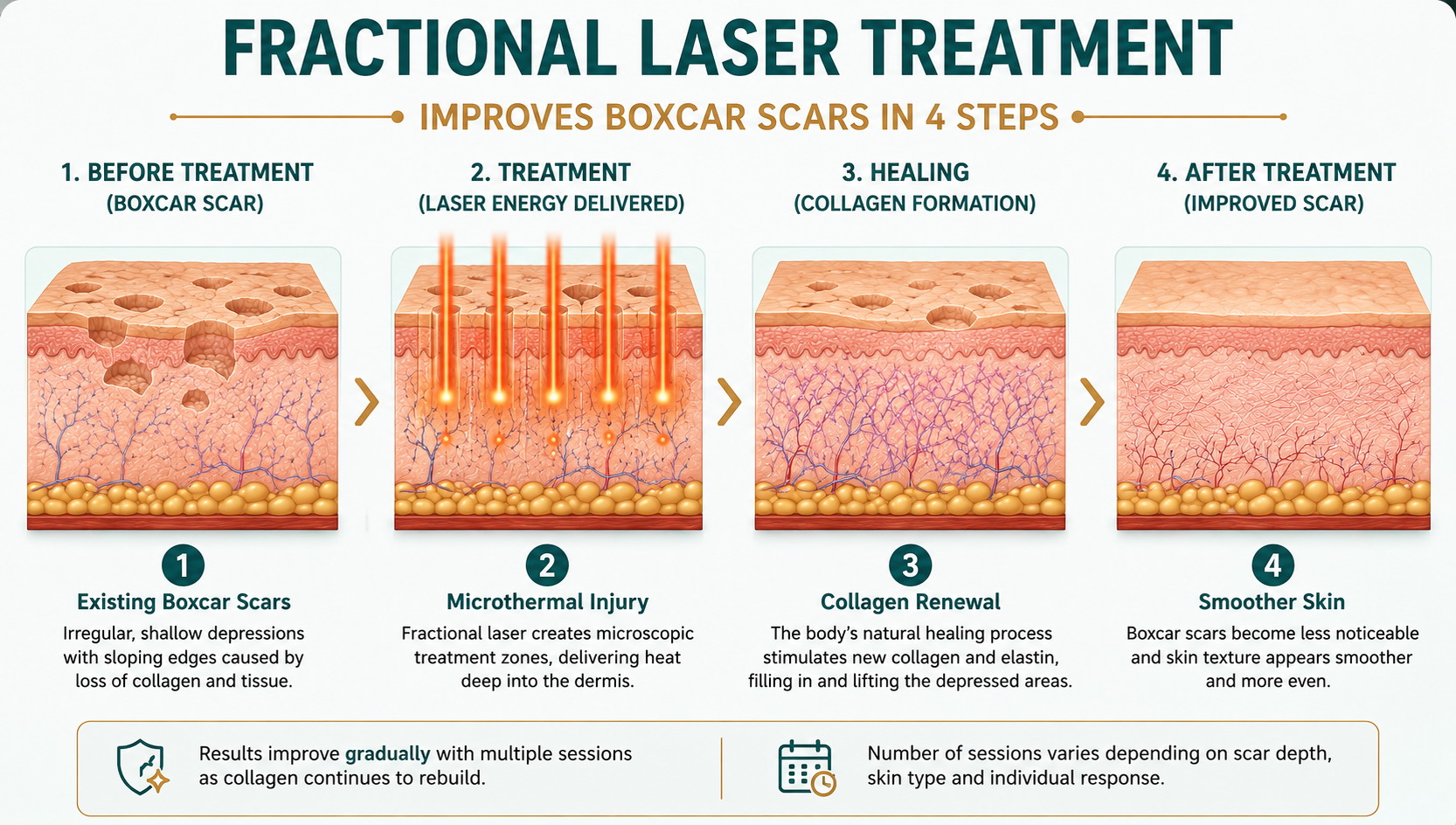 Boxcar acne scars before and after fractional CO2 laser treatment in Malaysia